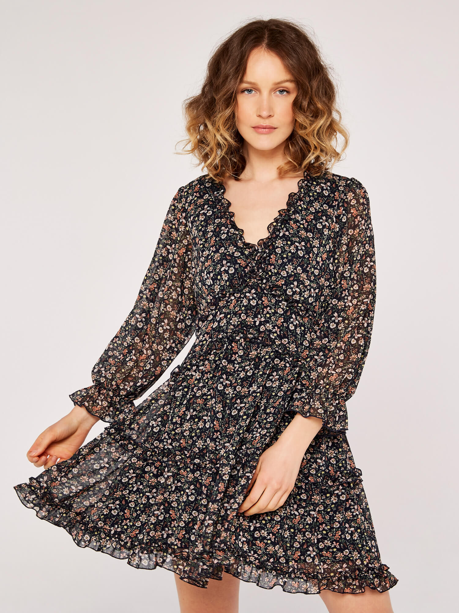 floral ruffle tiered dress