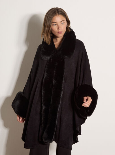Faux Fur Trimmed Cape