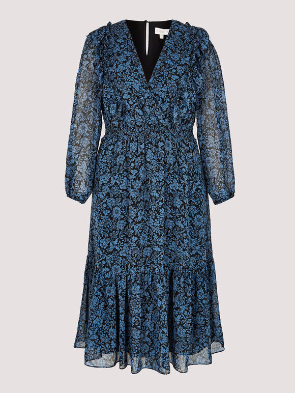 Curve Silhouette Floral Midi Dress, Blue, large