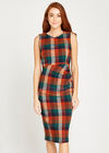 Multi Check Ruched Bodycon Dress, Rust, large