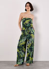 Bandeau Leaf Wide Leg Jumpsuit, Navy, large