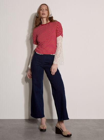 Ruched Sleeves Stripe Top
