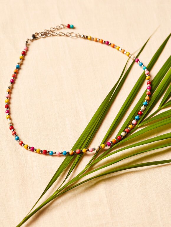 Multi Beaded Silver Necklace, Assorted, large