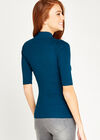 High Neck Ribbed Top, Teal, large