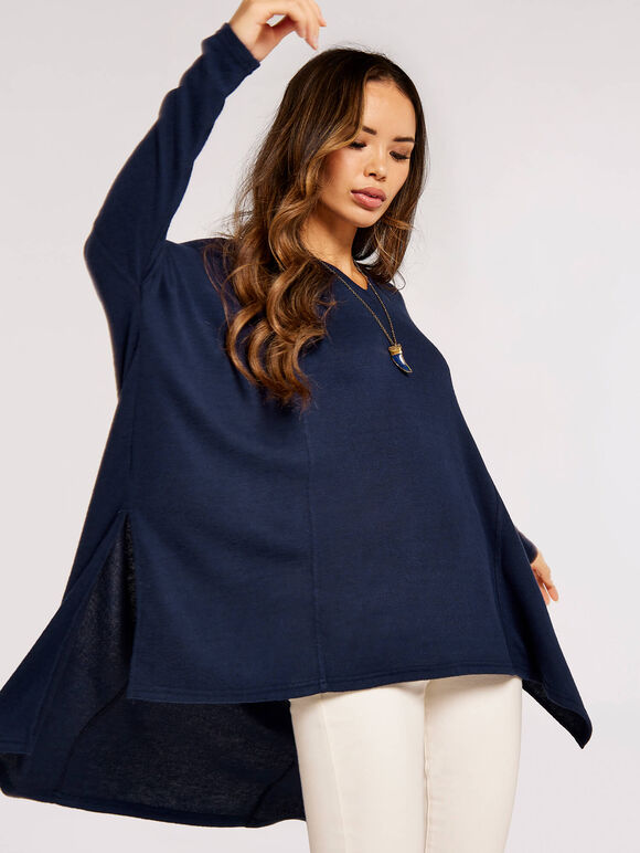 Oversized Soft Touch Top, Navy, large
