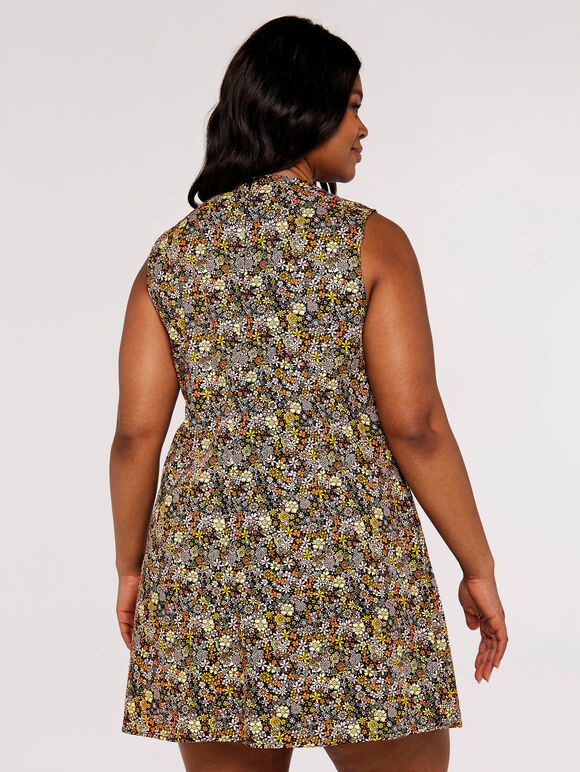 Curve Retro DitsyTrapeze Dress, Black, large