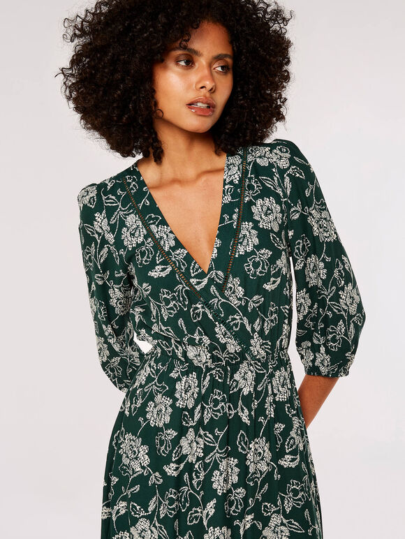 Floral Print Wrap Maxi Dress
, Green, large