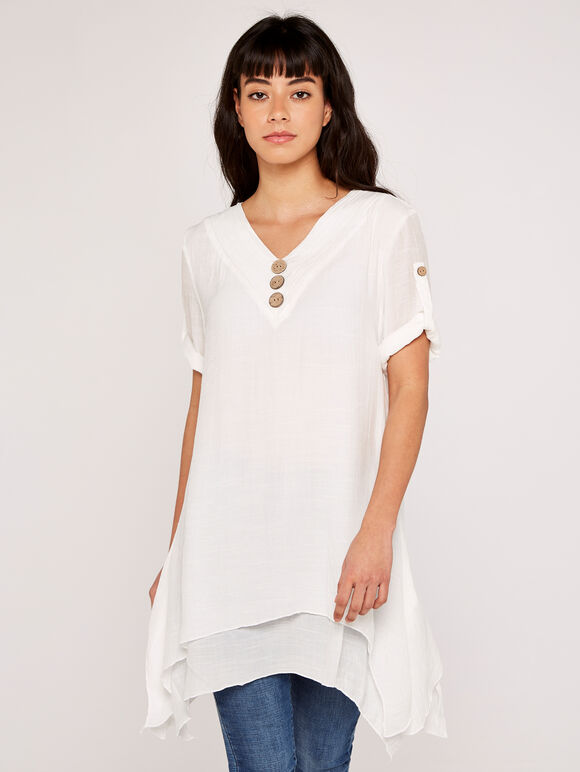 Button Detail Tunic, Cream, large
