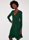Knit Faux Wrap Ruffle Hem Dress, Green, large