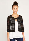 Self Stripe Open Mesh Shrug, Black, large