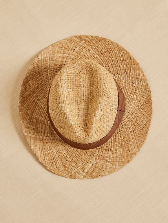 Straw Fedora Hat, White, large