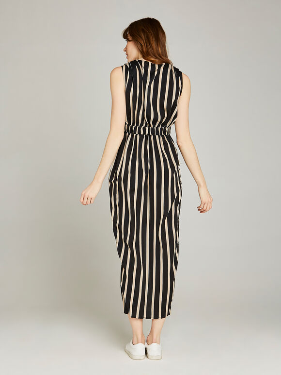 Black Stripe Crepe Maxi Dress, Black, large