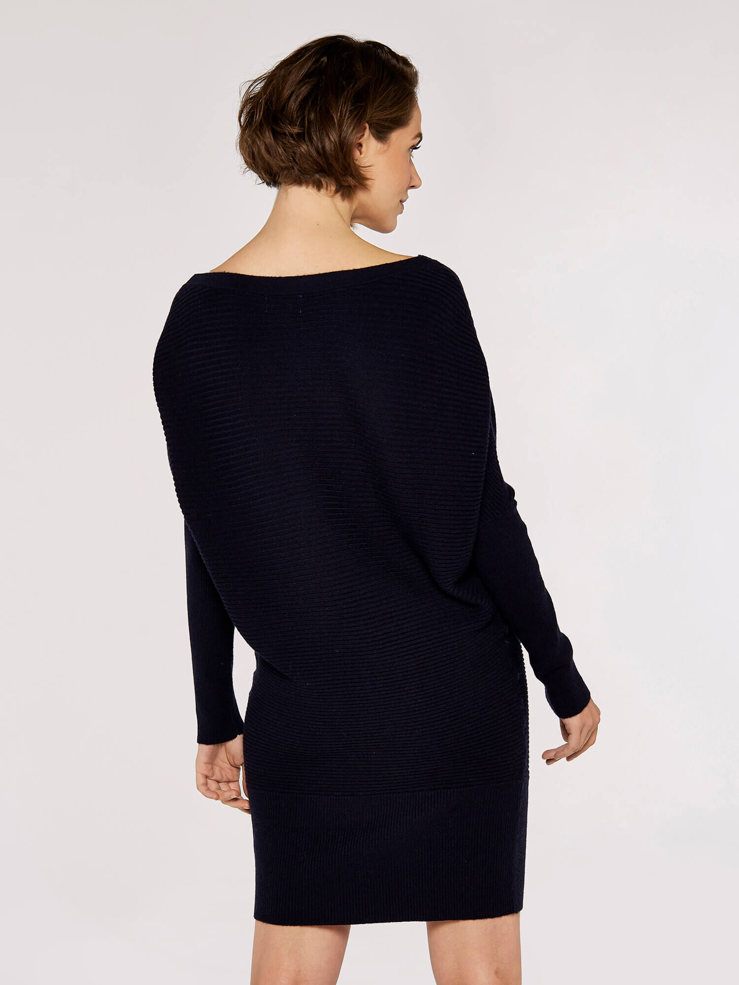 Ribbed Batwing Jumper Mini Dress Apricot Clothing