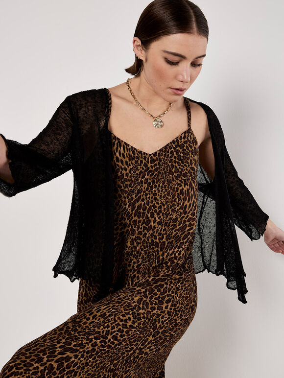 Animal Print Crepe Maxi Slip Dress, Brown, large