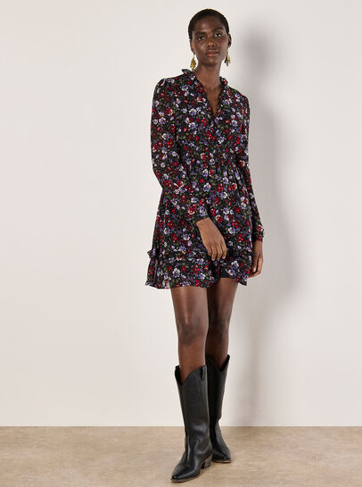 Floral Ruffle Chiffon Mini Dress