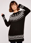 Fairisle Crew Neck Jumper Dress, Black, large