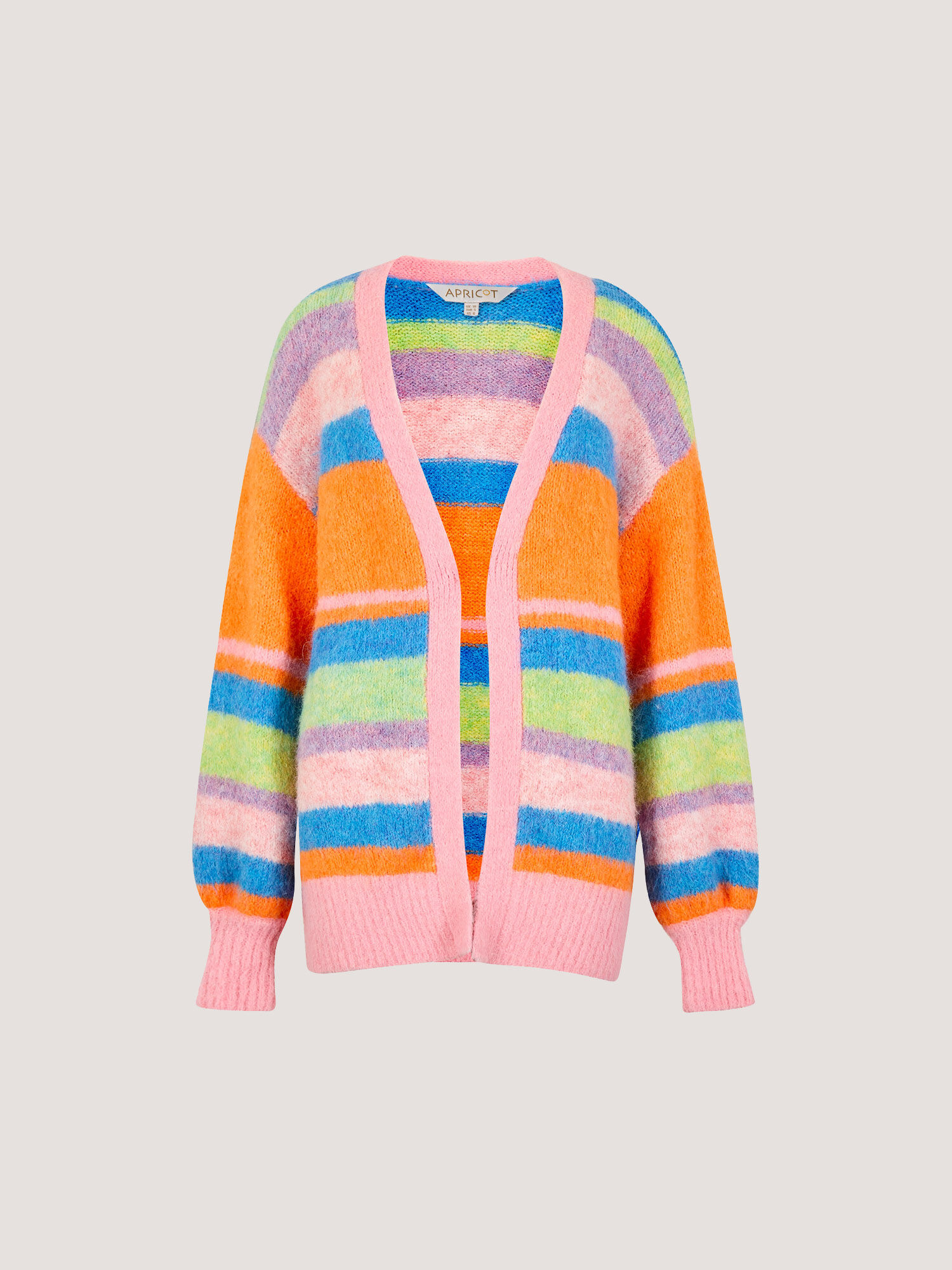 Colourful Stripe Fluffy Knit Cardigan | Apricot Clothing