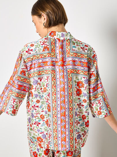Floral Scarf Print Satin Shirt