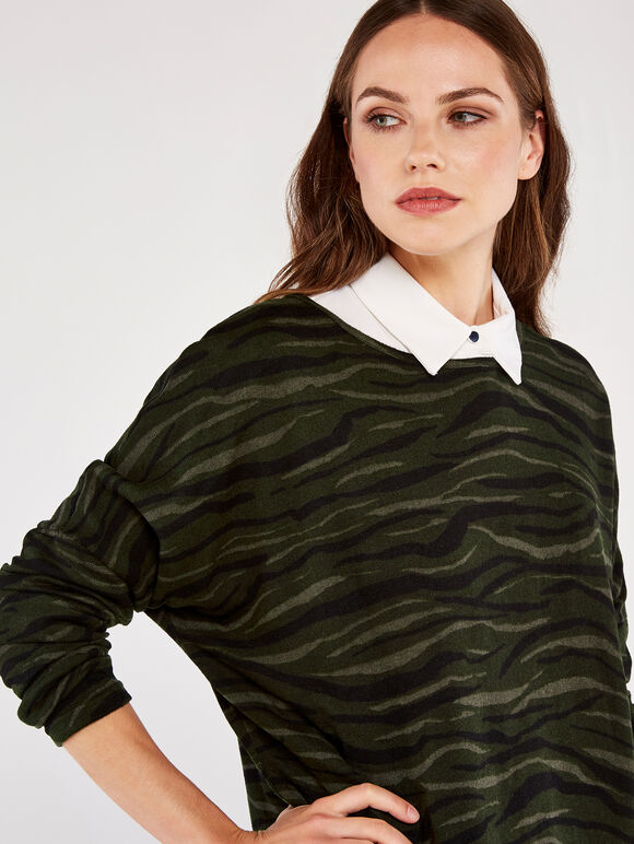 Abstract Zebra Oversize Top, Green, large