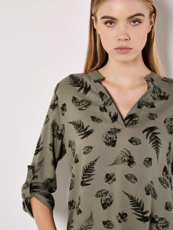 Botanical Leaf Lightweight Blouse, Khaki, large