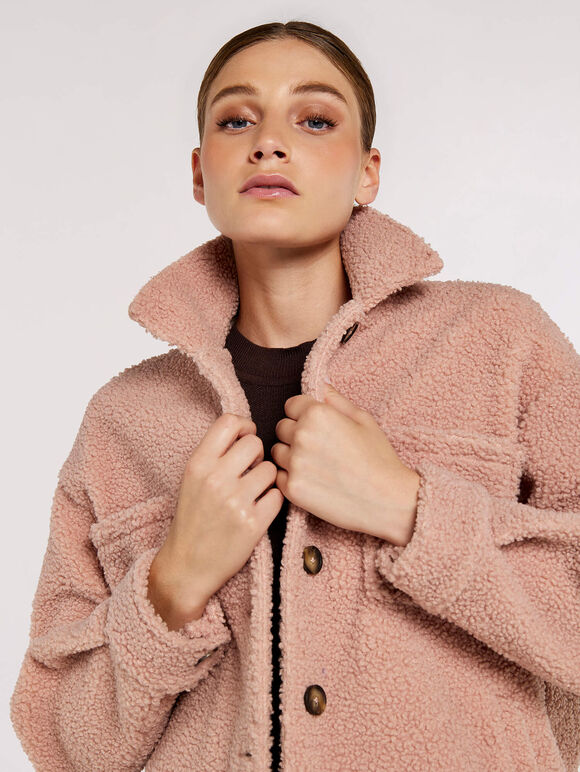 Teddy Borg Shacket, Pink, large