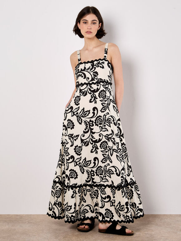 Monochrome Sarasa Floral Maxi Dress, Cream, large