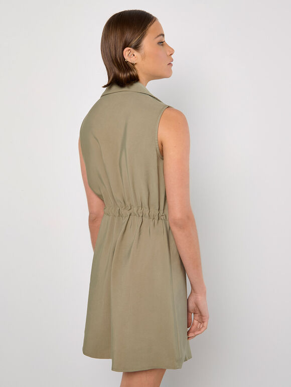 Utility Shirt Mini Dress, Khaki, large