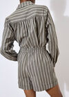 Linen Blend Stripe Shorts, Khaki, large