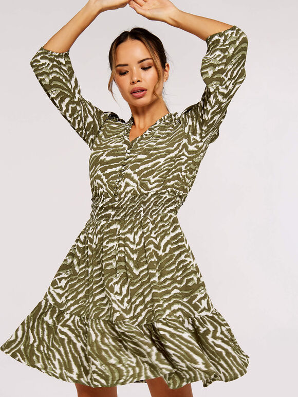 Zebra Mini Dress, Khaki, large
