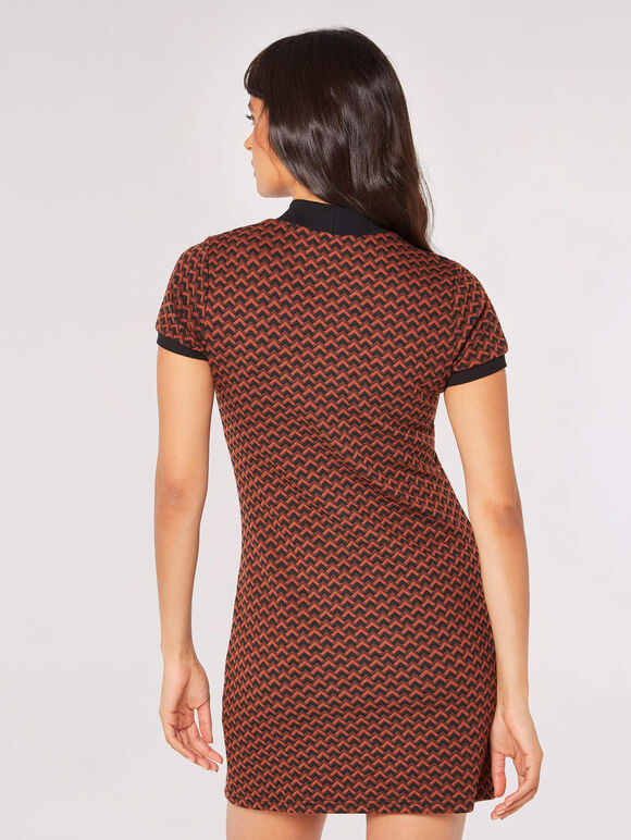 Chevron Jacquard Knit Mini Dress, Rust, large