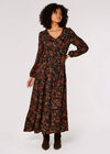 Boho Floral Print Maxi Dress, Black, large
