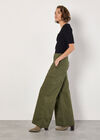 Wide Leg Cotton Cargo Trousers, Khaki, large