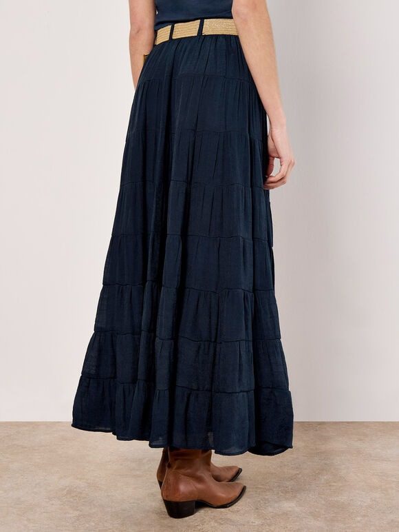 Tiered Maxi Skirt, Navy, large