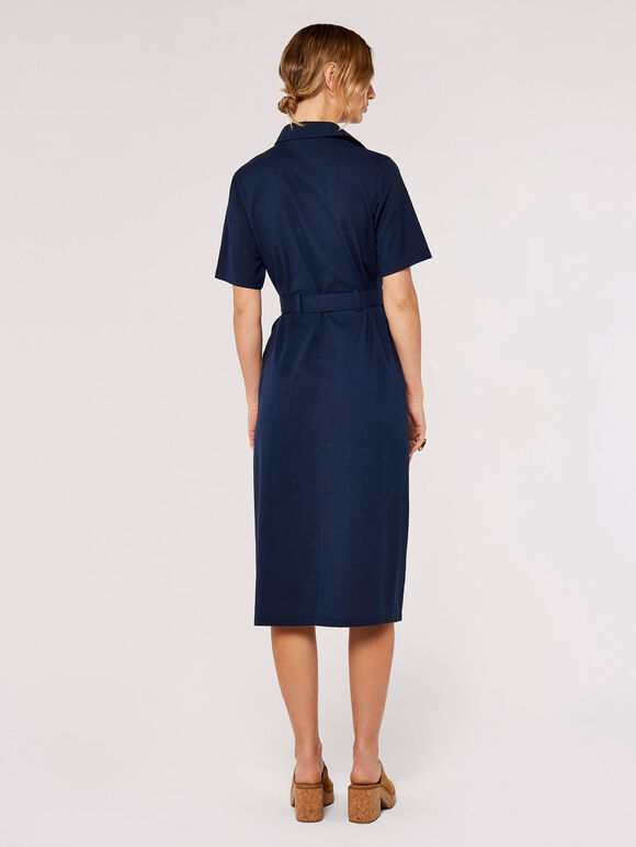 Linen Safari Midi Dress, Navy, large