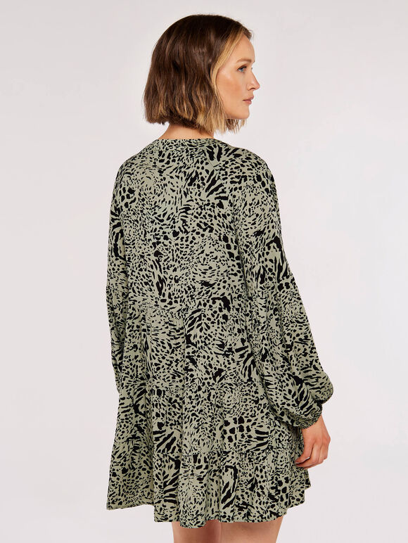 Animal Oversized Tier Dress, Khaki, large