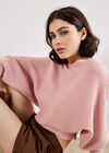Batwing Ribbed Knit Crop Jumper, Pink, large