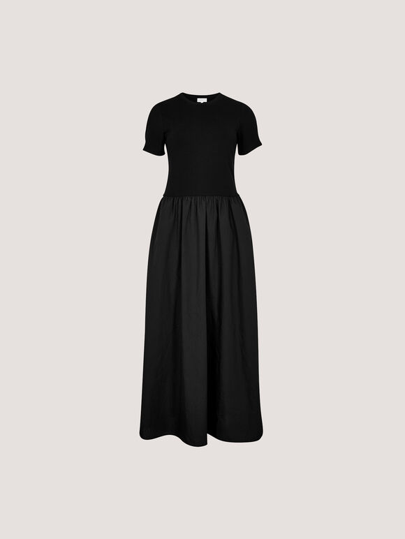 Ribbed Top Midi Dress, Black, large