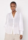 Grandad Collar Slub Fabric Shirt, White, large