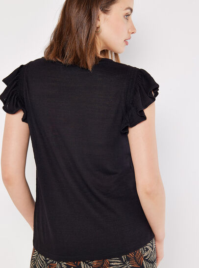 Soft Slub Ruffle Sleeve T-Shirt