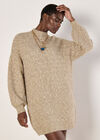 Flecked Knit Jumper Mini Dress, Stone, large