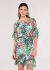 Painterly Tropical Mini Dress, Cream, large