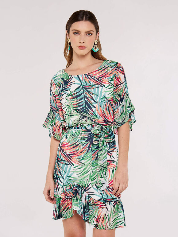 Painterly Tropical Mini Dress, Cream, large