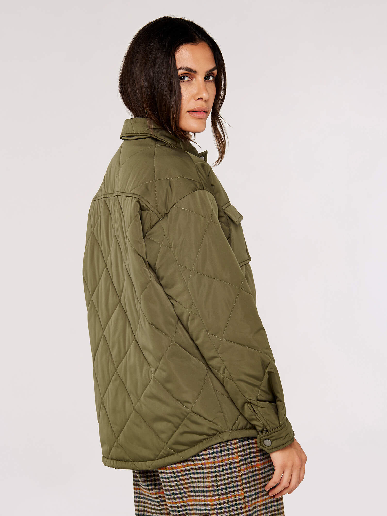 Collared Quilted Jacket Apricot Clothing