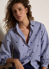 Heart Embroidered Stripe Cotton Shirt, Blue, large