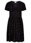 Black Vintage Ditsy Empire Dress, Black, large