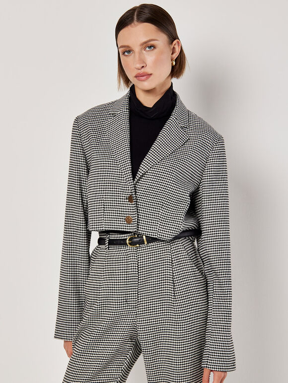 Dogtooth Cropped Blazer, Black, large