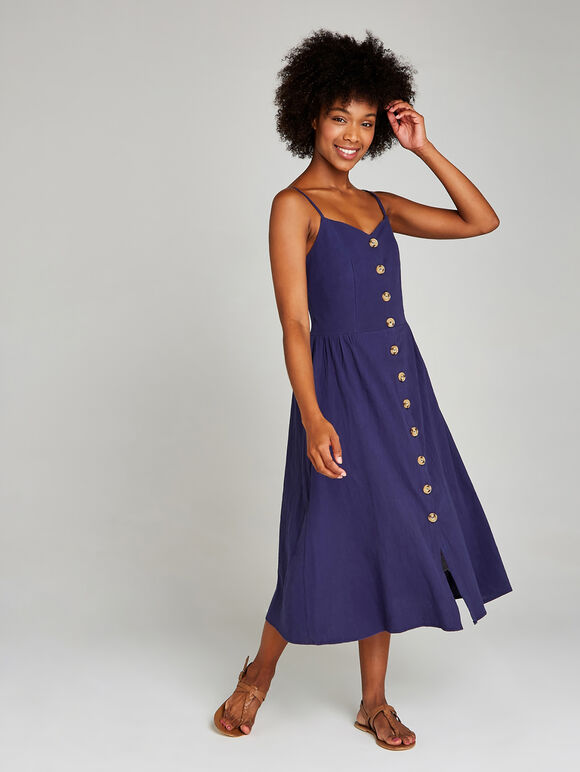 Button Down Midi Dress, Blue, large