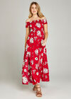 Poppy & Daisy Floral Bardot Maxi Dress, Red, large