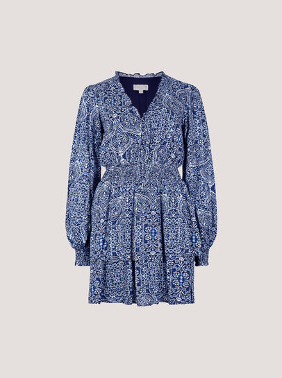 Batik Print Tiered Mini Dress