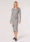 Ribbed Knit Bodycon Midi Dress, Grey, large